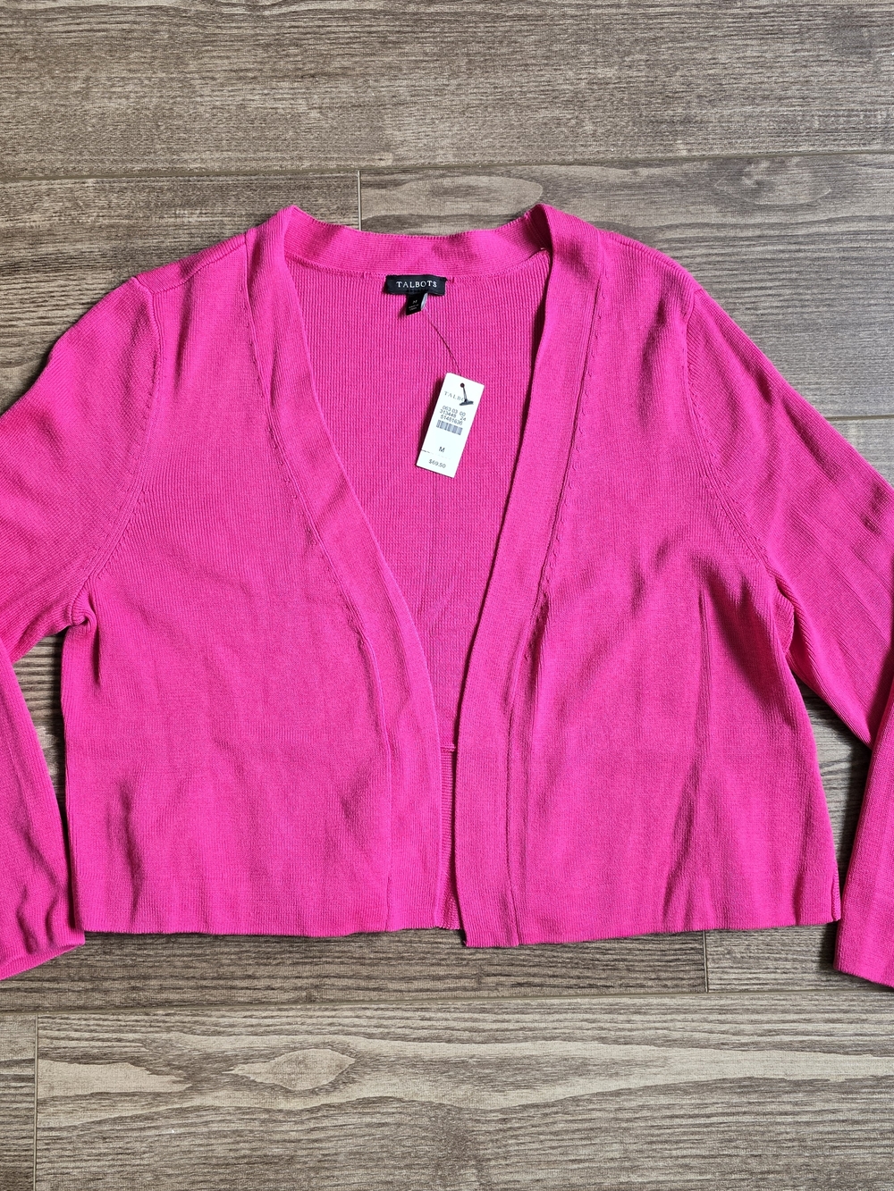 Talbots Cardigan Womens M Pink Cropped Open Front Spring Preppy Corpcore Chic
